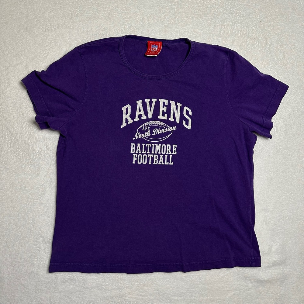 NFL For Her Baltimore Ravens Purple AFC North Division Glitter Graphic Tee XL